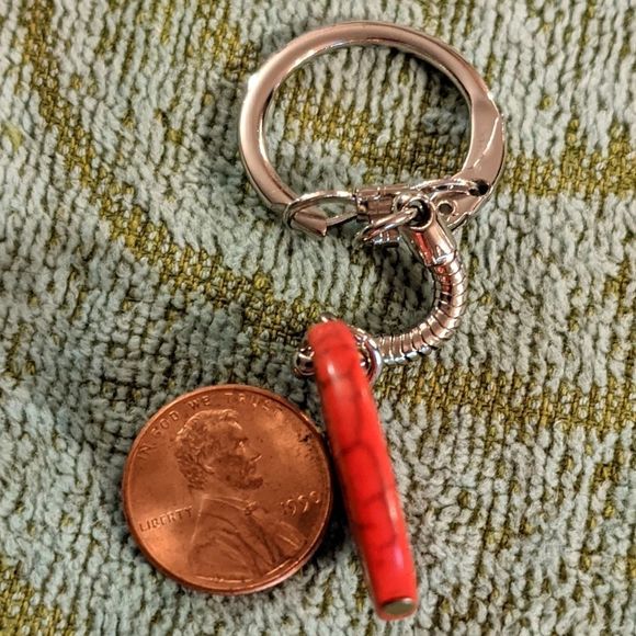 Red Dyed Howlite ☮️ Peace✌️Sign Keychain - Picture 9 of 10